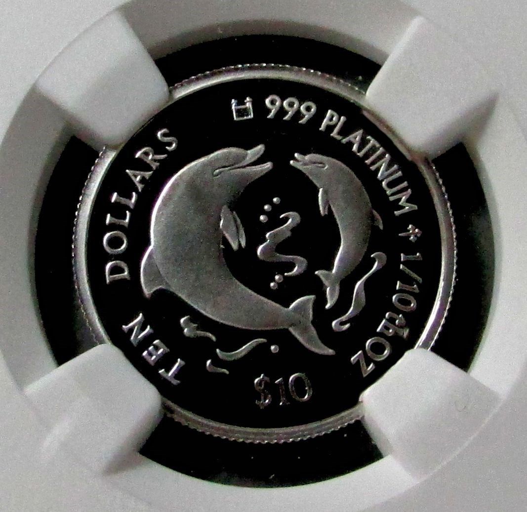 1998 PLATINUM COOK ISLANDS $50 DOLPHIN'S 1/10 OZ COIN NGC PROOF 68 ULTRA CAMEO