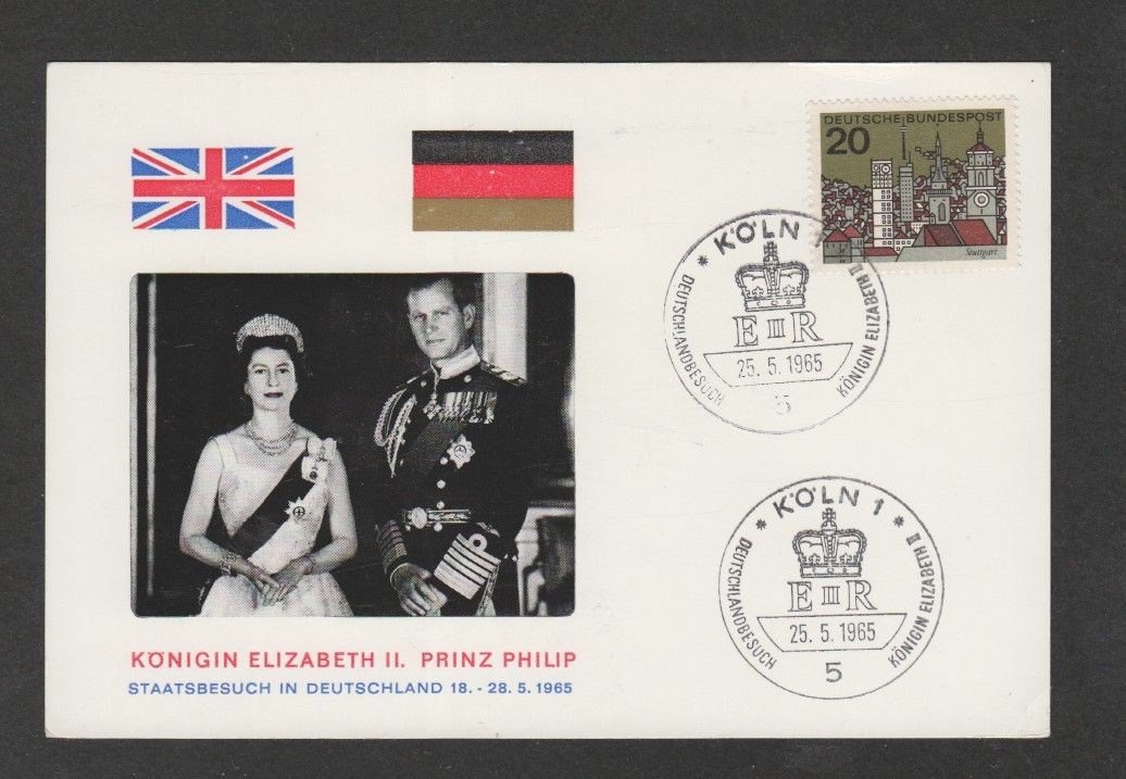 Germany 1965 QEII Royal visit set of 5 different souvenir postcards