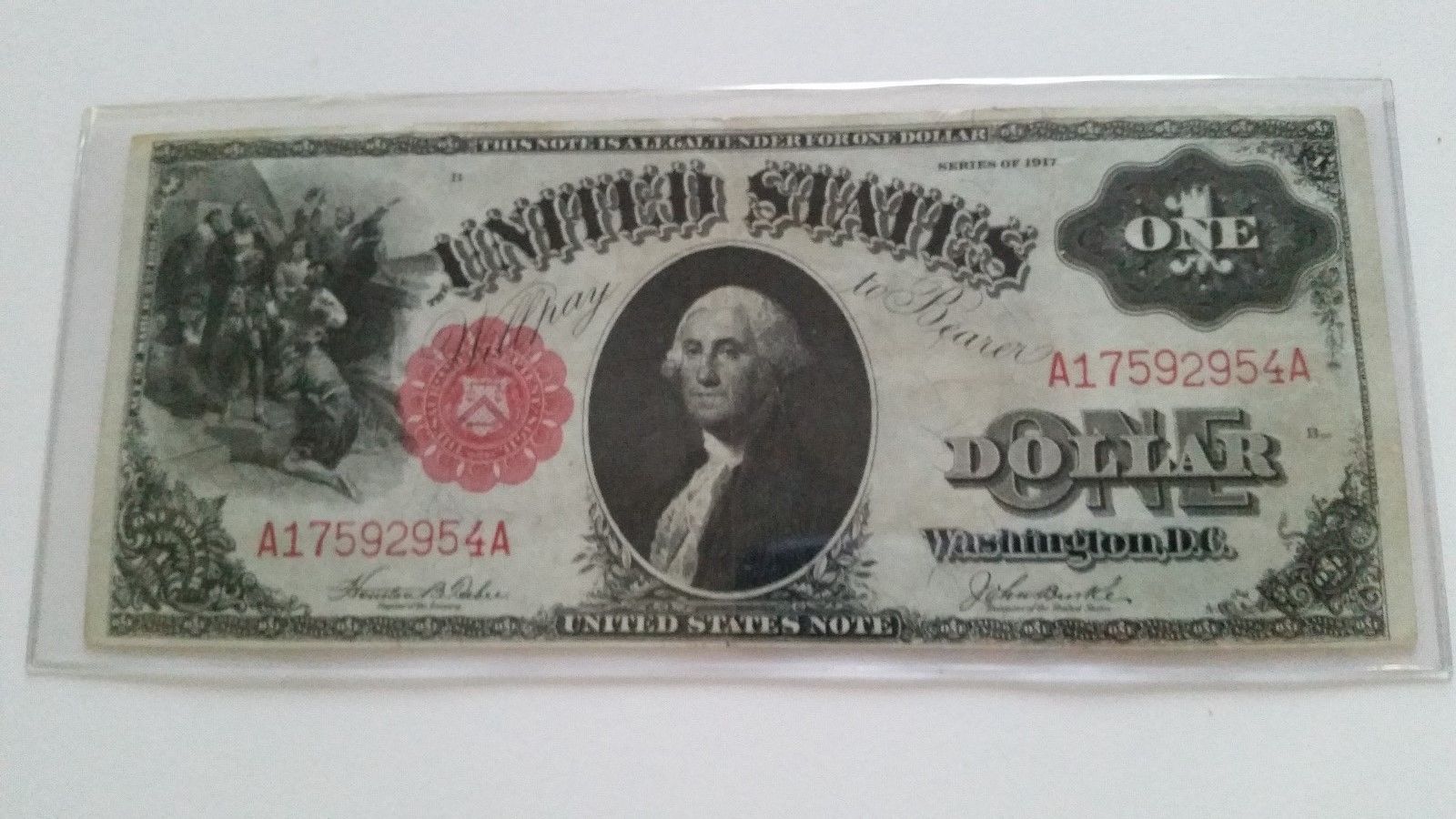 1917 $1 Dollar Bill Red Seal US Currency Large size Note