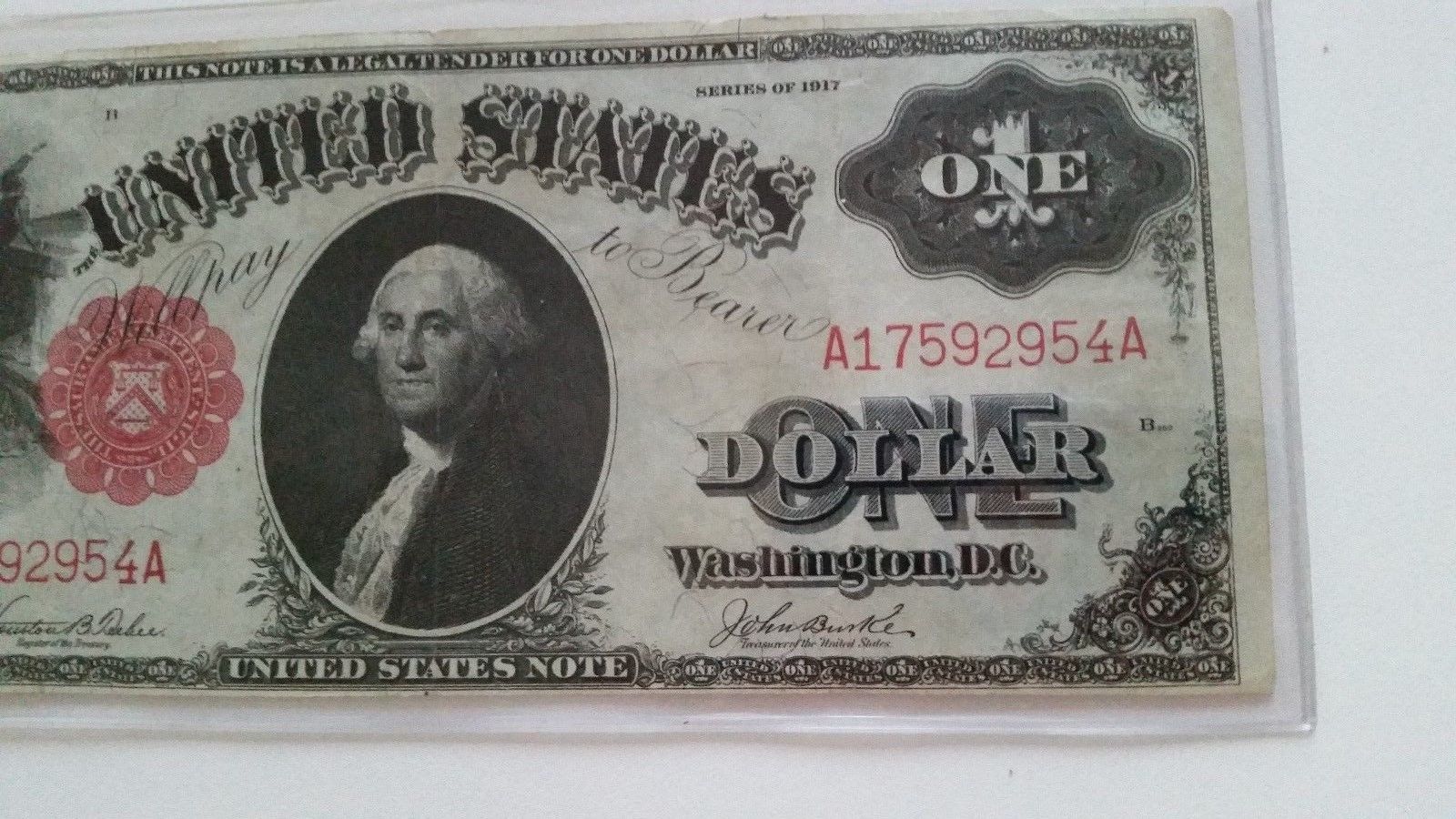 1917 $1 Dollar Bill Red Seal US Currency Large size Note