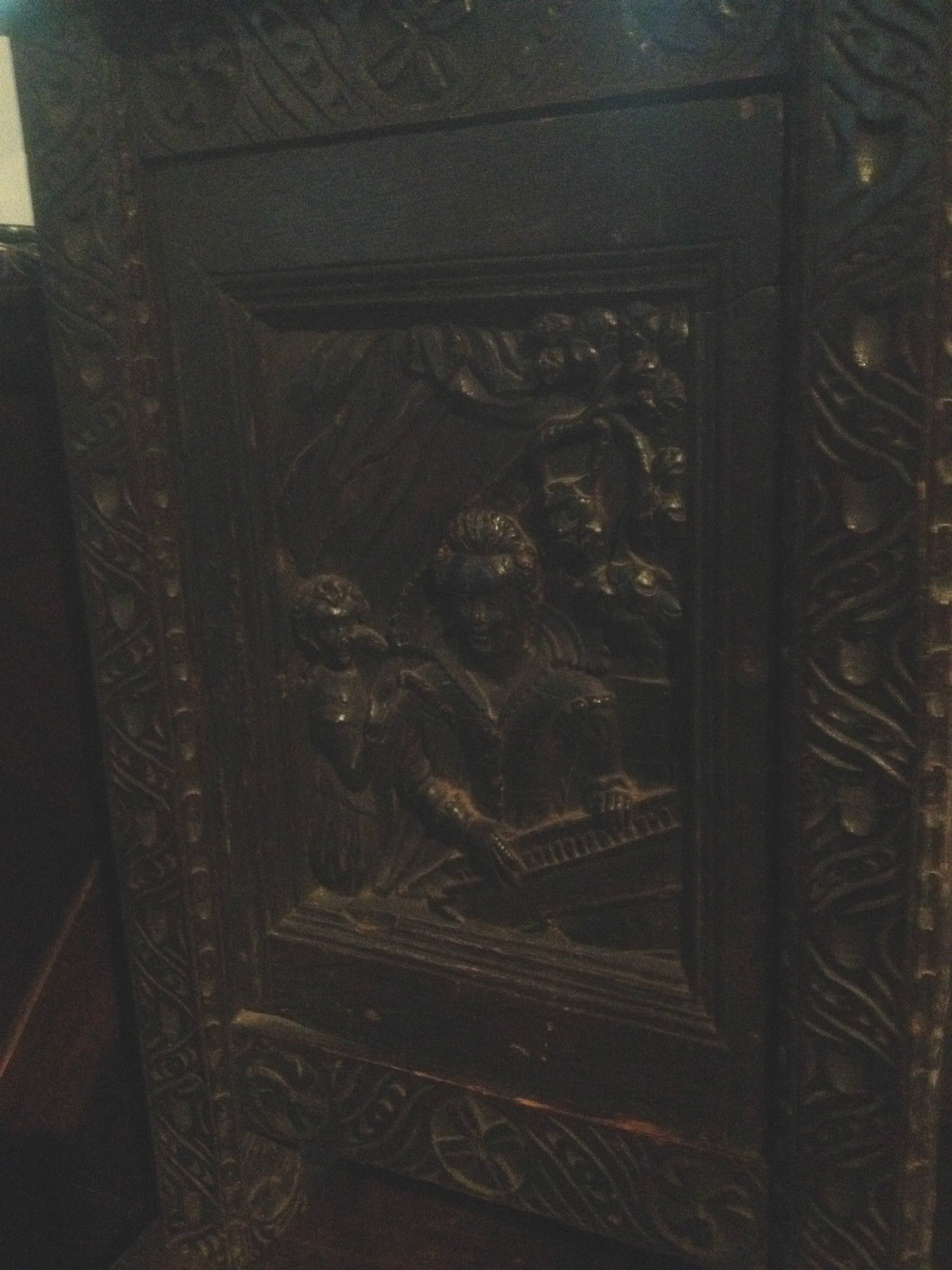 small antique carved gothic oak victorian free standing cabinet elizabethan lady