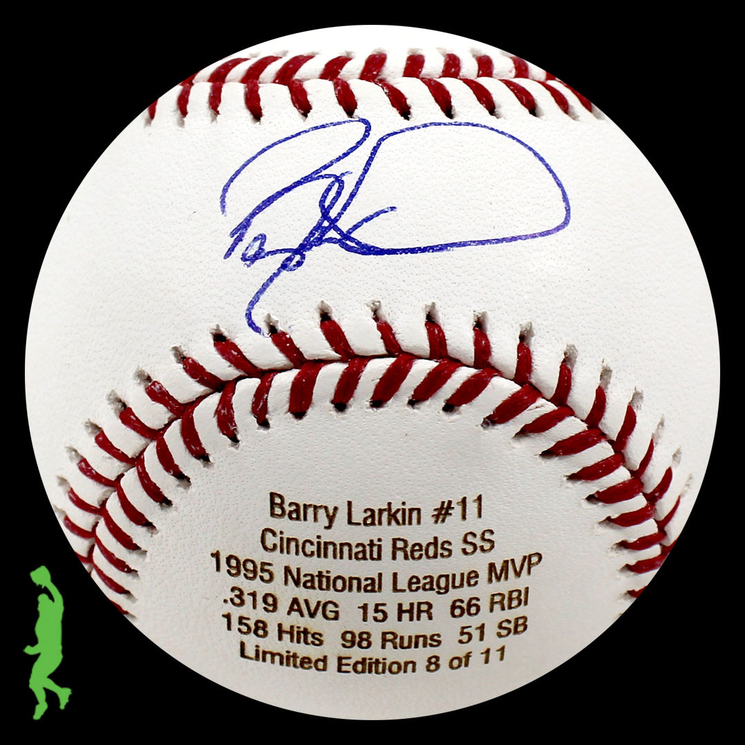 BARRY LARKIN AUTOGRAPHED SIGNED 1995 NL MVP STAT BASEBALL BALL REDS JSA COA