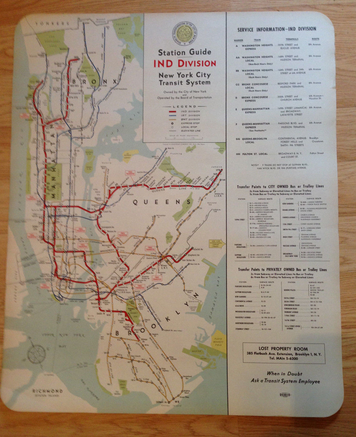 1948 NYC New York Subway Elevated Map Hagstrom IND Brooklyn Ebbets Field NICE