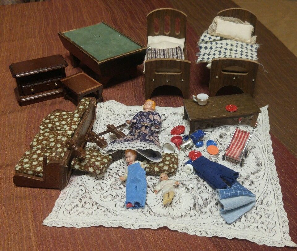 vintage plastic wire doll wood furniture lot