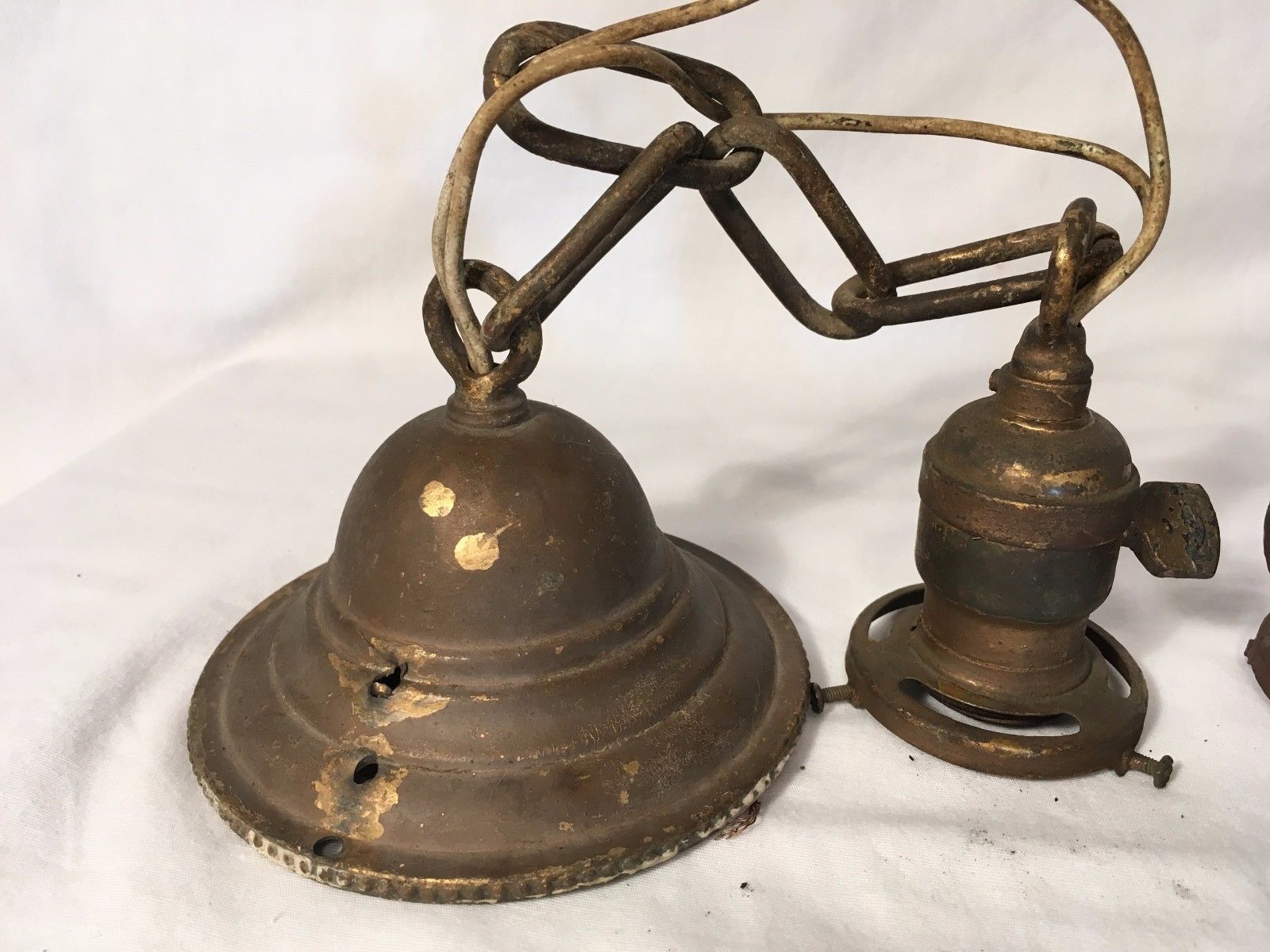 Antique Pair P&S Brass Ceiling Light Fixtures Pendant Hanging VTG Chandelier 20s