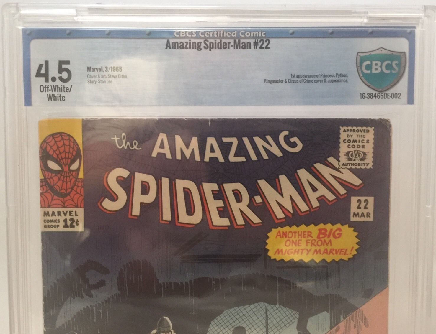 1965 AMAZING SPIDER MAN ISSUE #22 COMIC BOOK GRADED 4.5 Ditko Cover