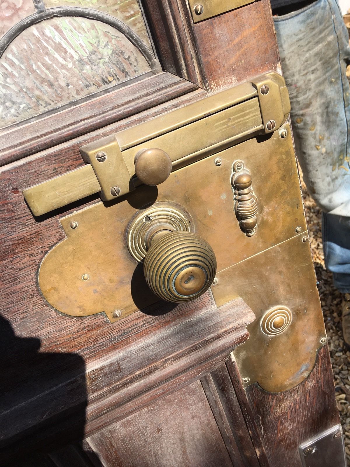 SOLID BRASS ART NOUVEAU VICTORIAN DOOR HANDLES BEEHIVE KNOBS ESCUTCHEONS PULL