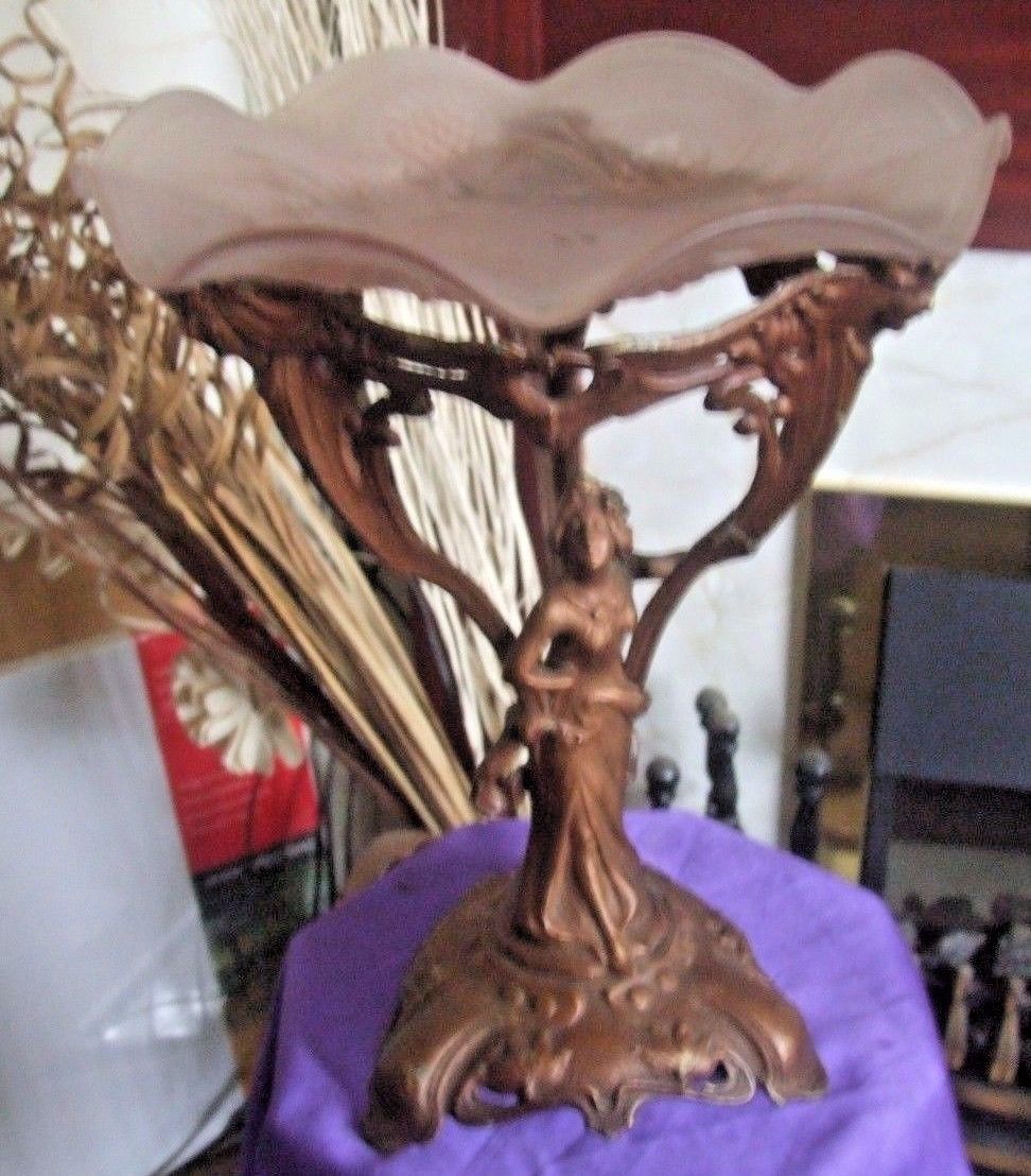 Art Nouveau Spelter and Glass Tazza c1890-1910