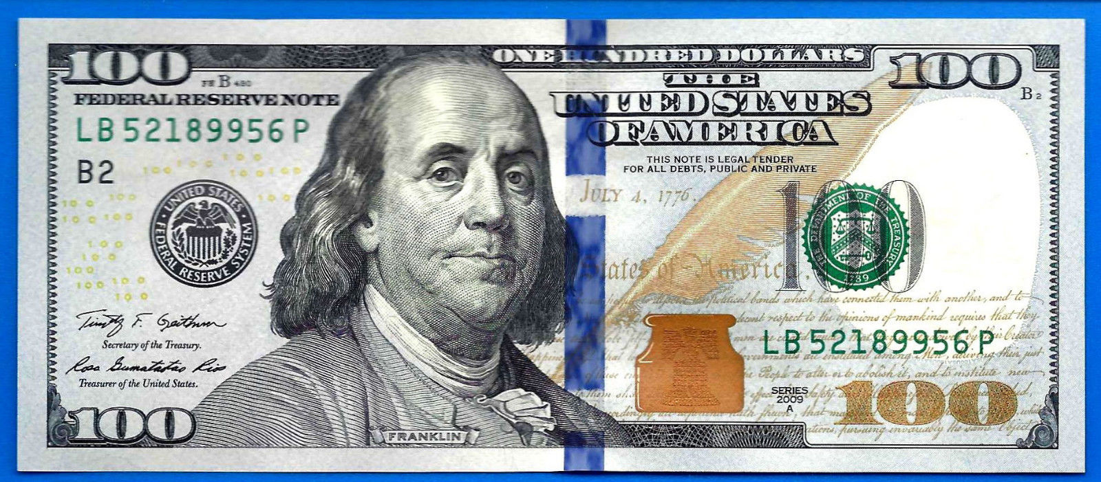 USA 100 Dollars 2009 A (2013) UNC Mint New York B2 Suffix P US United States