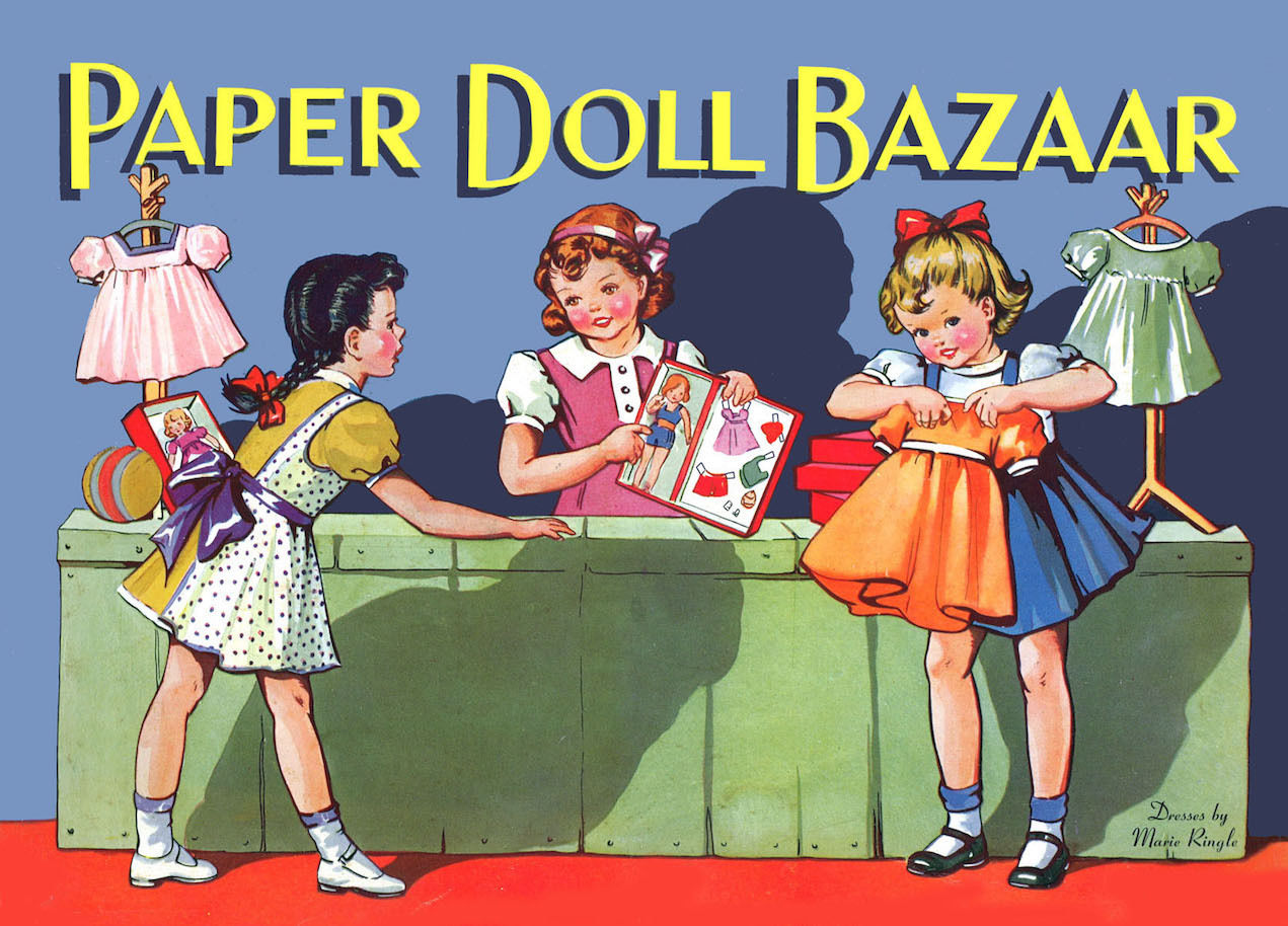 VINTAGE UNCUT 1939 PAPER DOLL BAZAAR ~22 PG~MOLLY RINGLE~ORG SZ~RARE~LASR REPRO