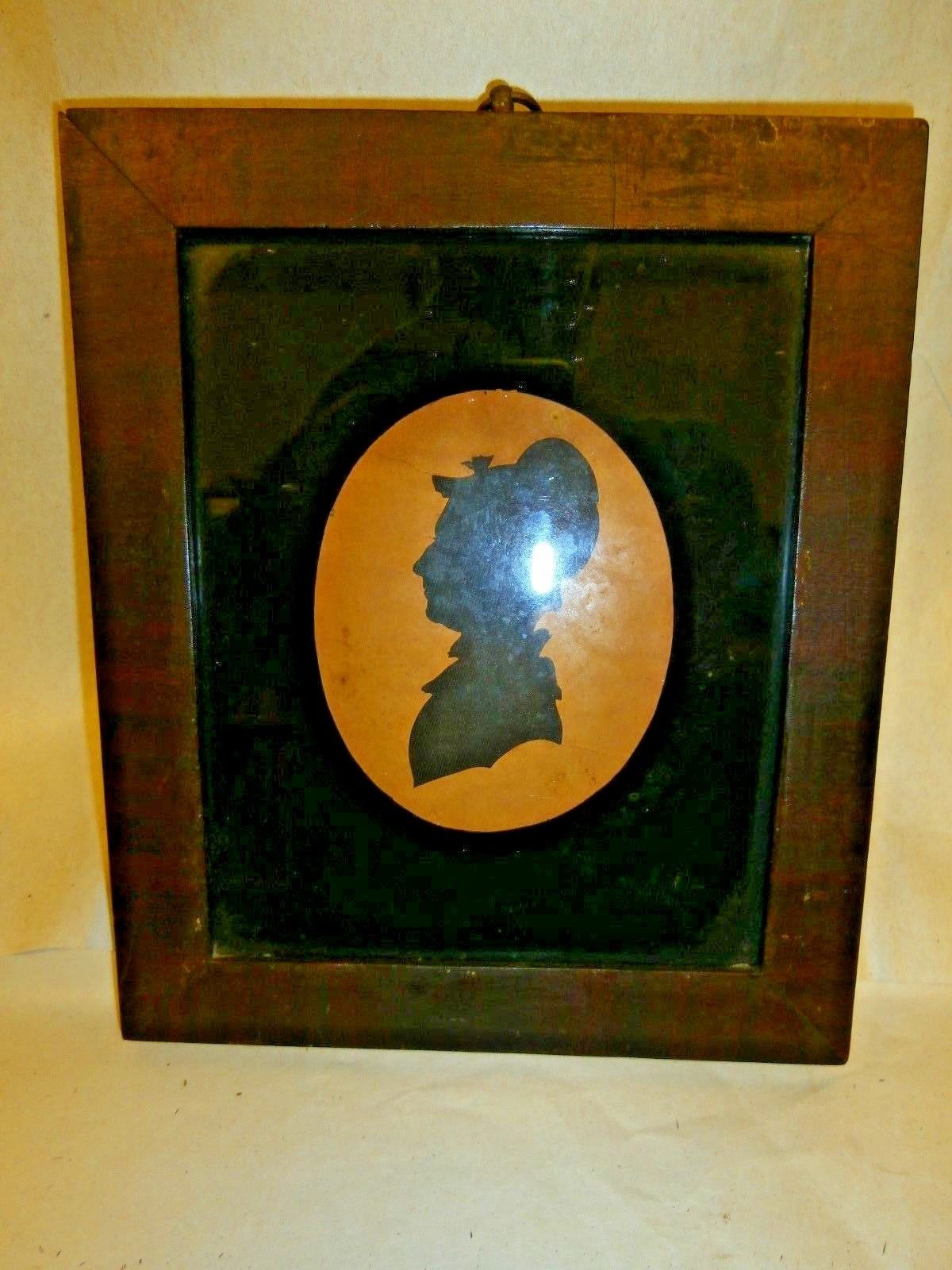 Antique -19th. Century - Framed Lady Silhouette Portrait - Mahogany Veneer Frame