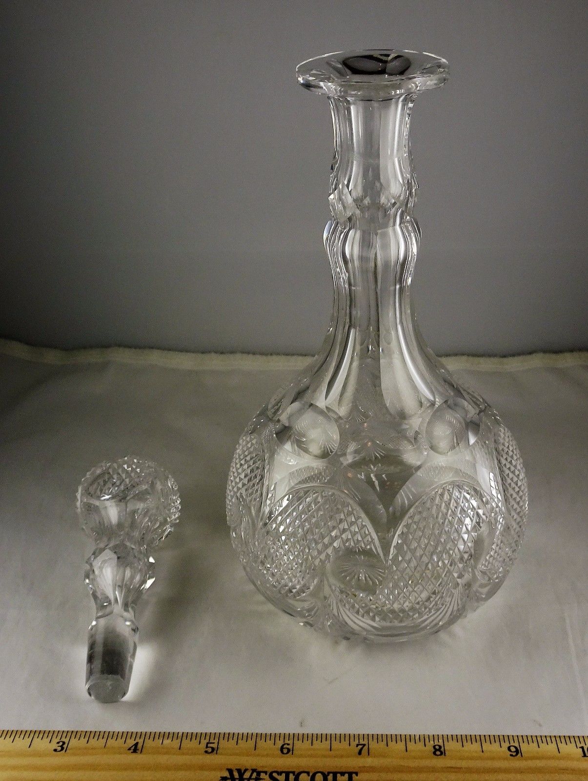 Pair (2) of Antique Crystal Glass Decanters w/Stoppers - Comet Swirl