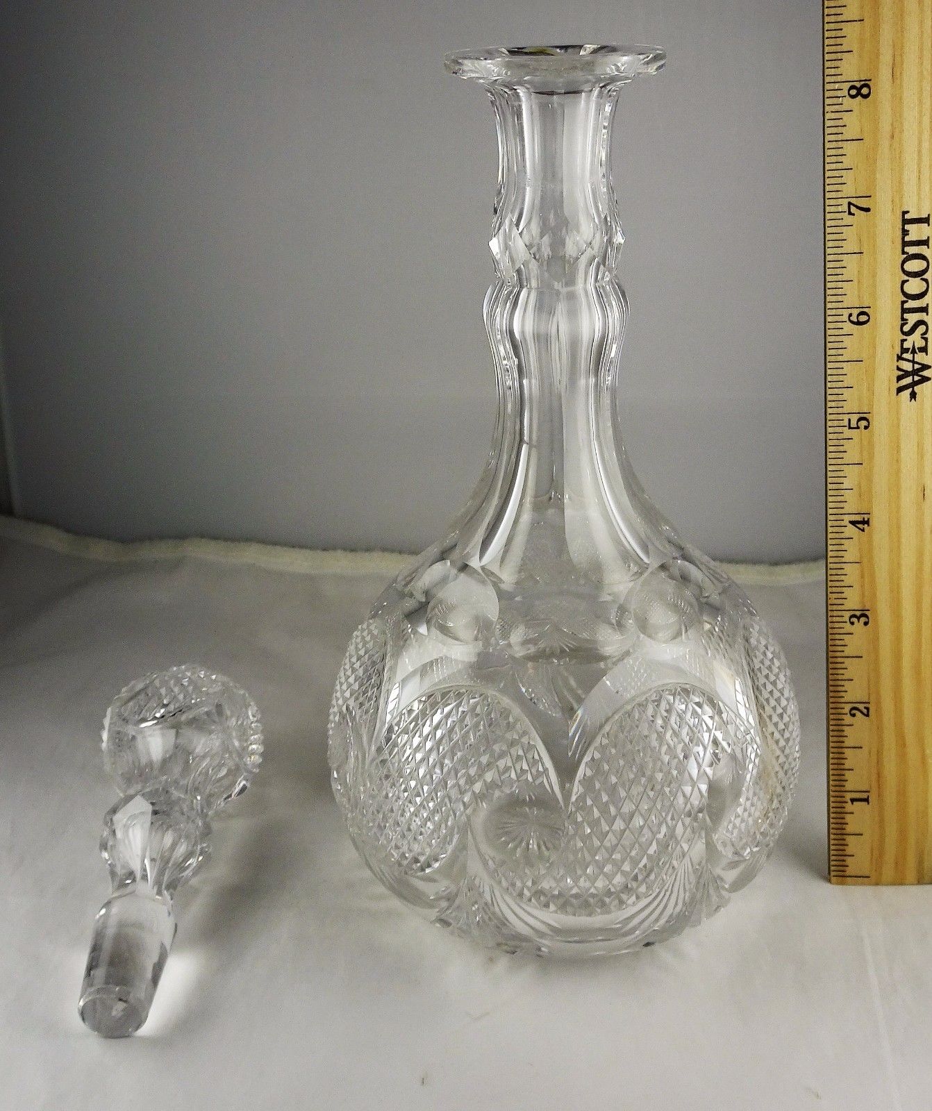 Pair (2) of Antique Crystal Glass Decanters w/Stoppers - Comet Swirl