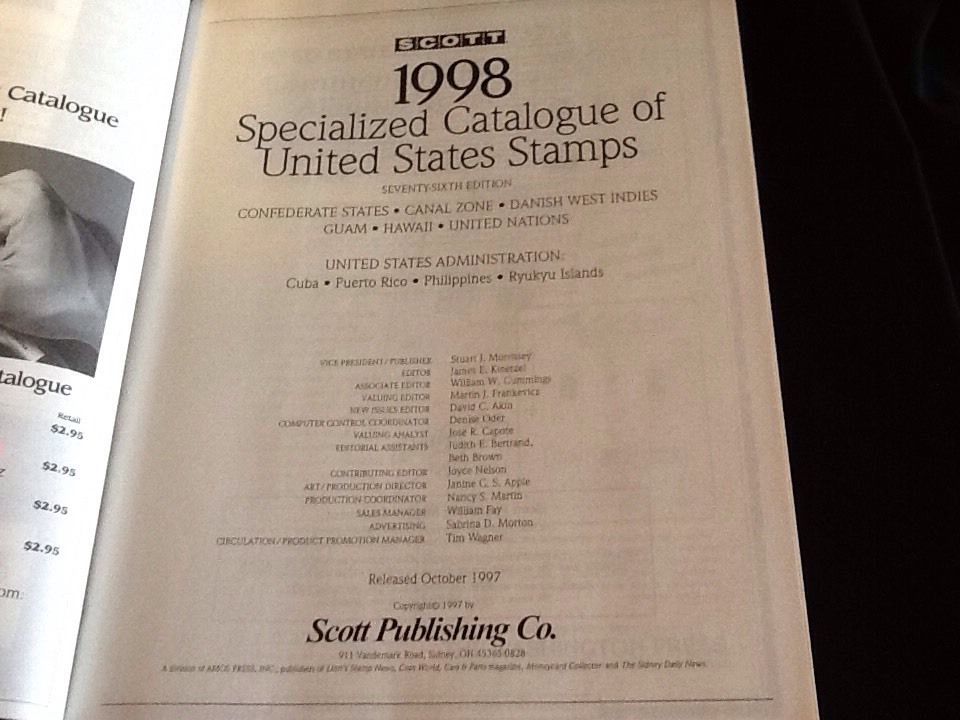 Scott 1998 Specialized Catalogue Of U.S. Stamps Collectors Stamp Resource Book