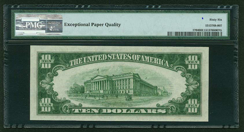 U.S. 1934-C  $10 SILVER CERTIFICATE BANKNOTE  FR-1704, CERTIFIED PMG GEM 66-EPQ