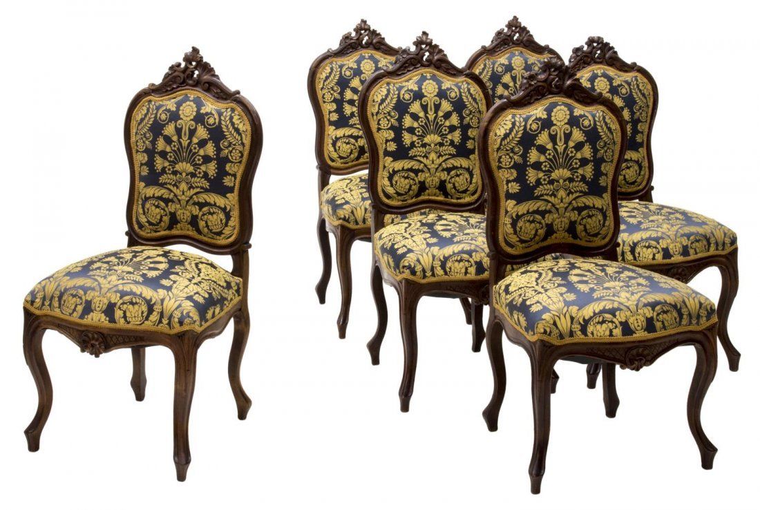 (6) FRENCH LOUIS XV FOLIATE CARVED SIDE CHAIRS circa 1900