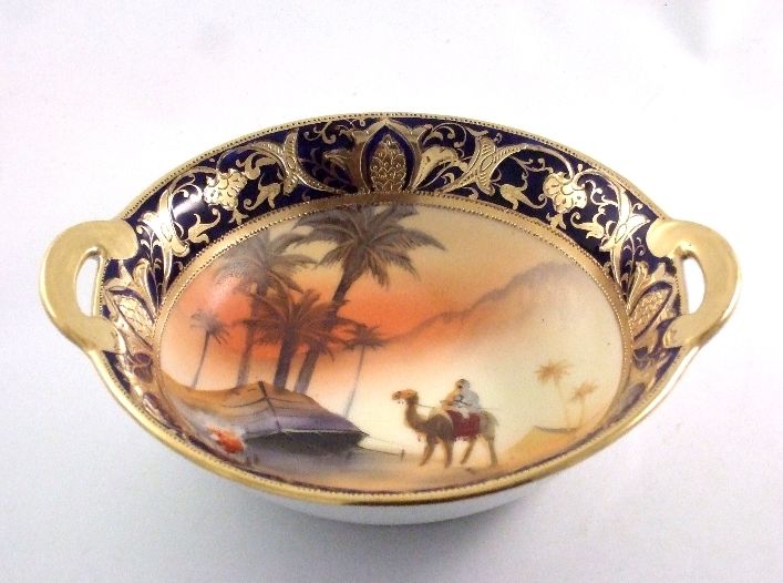 Antique NIPPON Old Noritake bowl Man on Camel Porcelain China made in Japan