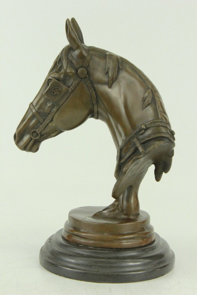 Bronze Sculpture Statue Hot Cast Horses Head Marble Figurine Barye Gift Decor Co