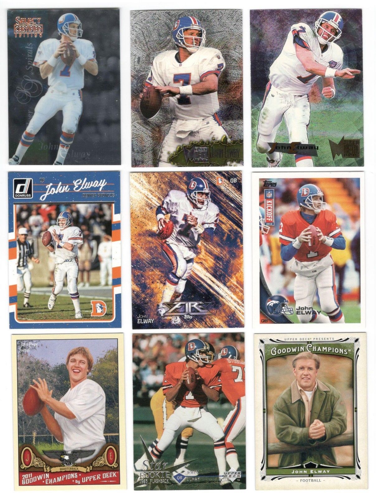 300 Different 1985-2017 JOHN ELWAY lot/set Topps Chrome UD Legends Mystery SN'd+