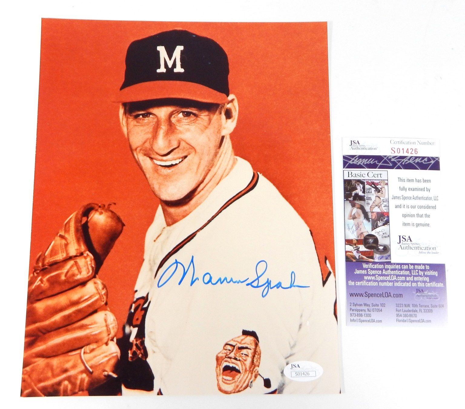 Warren Spahn Signed 8x10 Color Photo  ^ Braves ^ JSA Autos