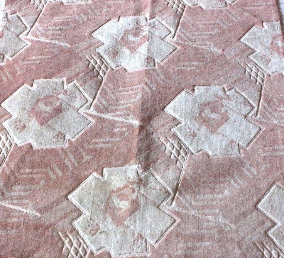 Antique Vintage French Silk Pink Art Deco Cut Velvet Fabric Textile c1920