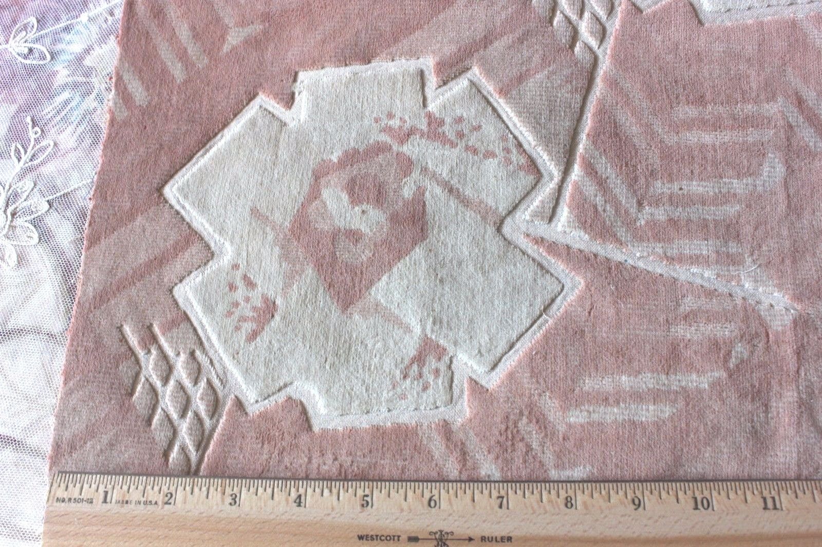 Antique Vintage French Silk Pink Art Deco Cut Velvet Fabric Textile c1920