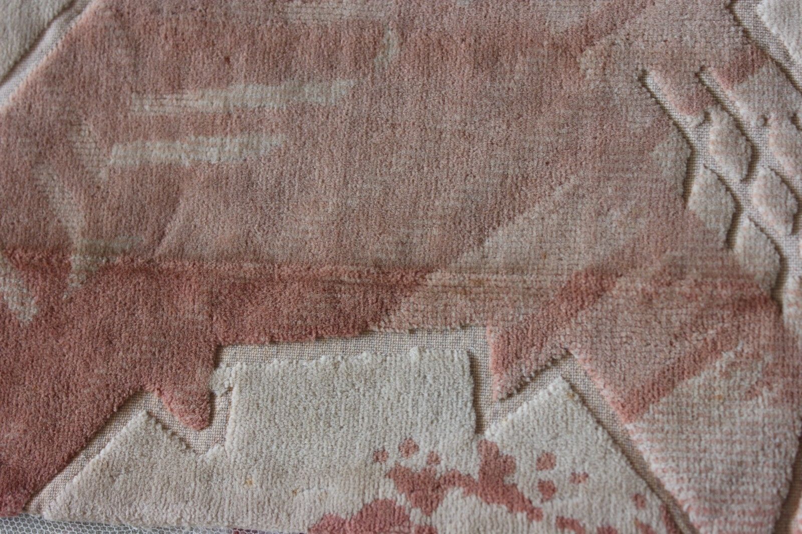 Antique Vintage French Silk Pink Art Deco Cut Velvet Fabric Textile c1920