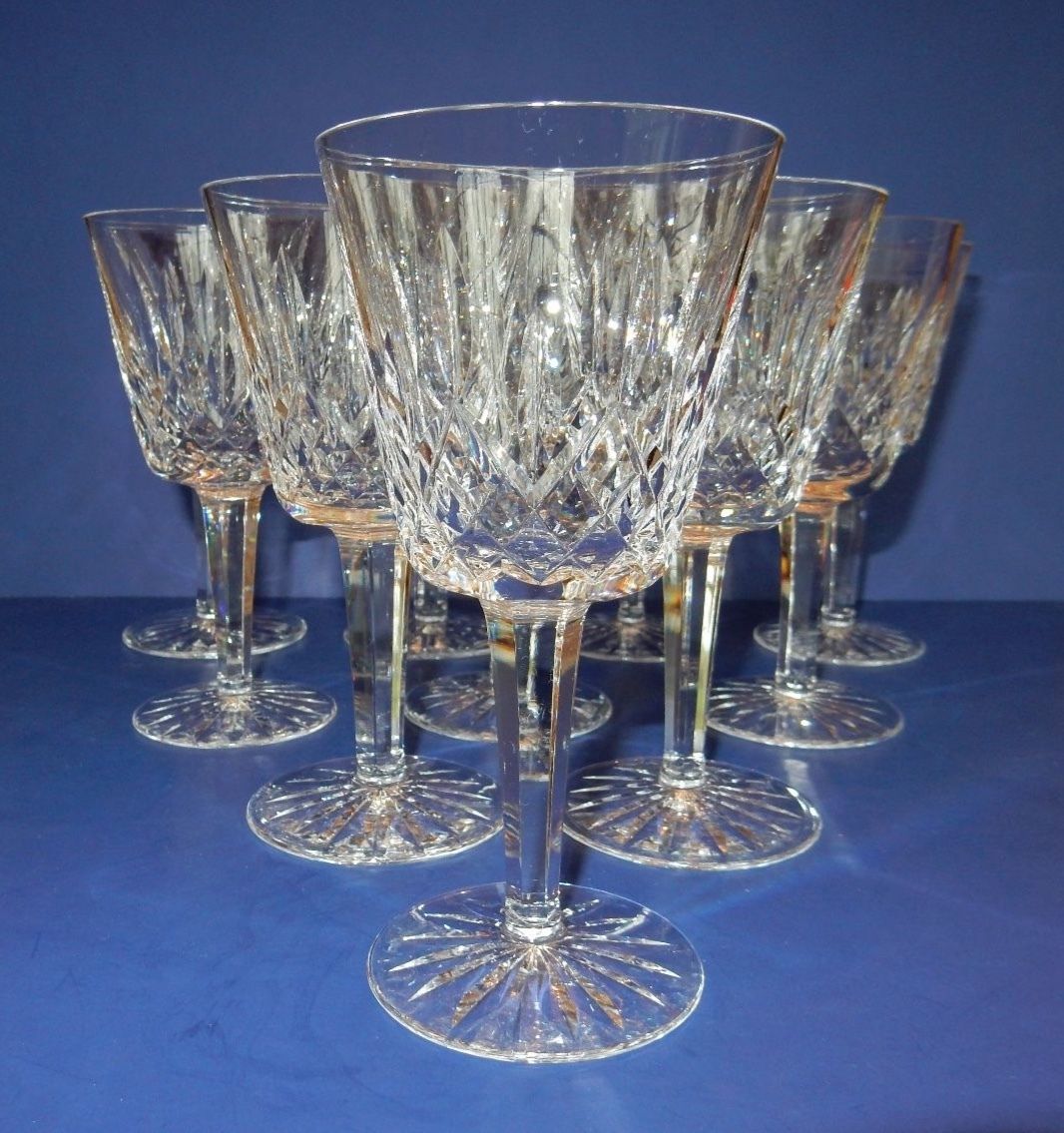 10 VINTAGE WATERFORD LISMORE WATER WINE GOBLETS GLASSES CRYSTAL STEMWARE 5 7/8"