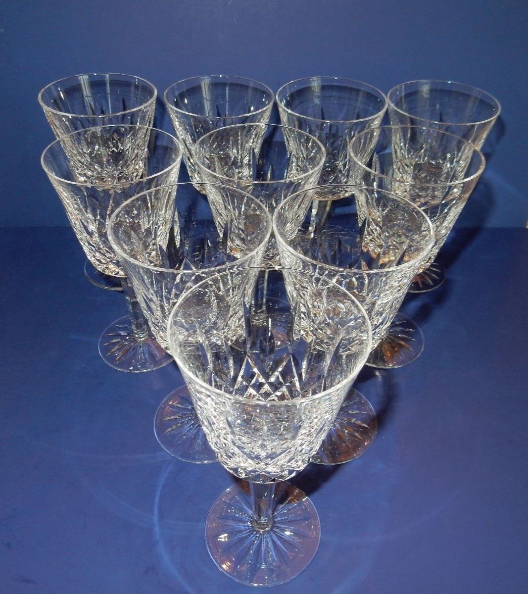 10 VINTAGE WATERFORD LISMORE WATER WINE GOBLETS GLASSES CRYSTAL STEMWARE 5 7/8"