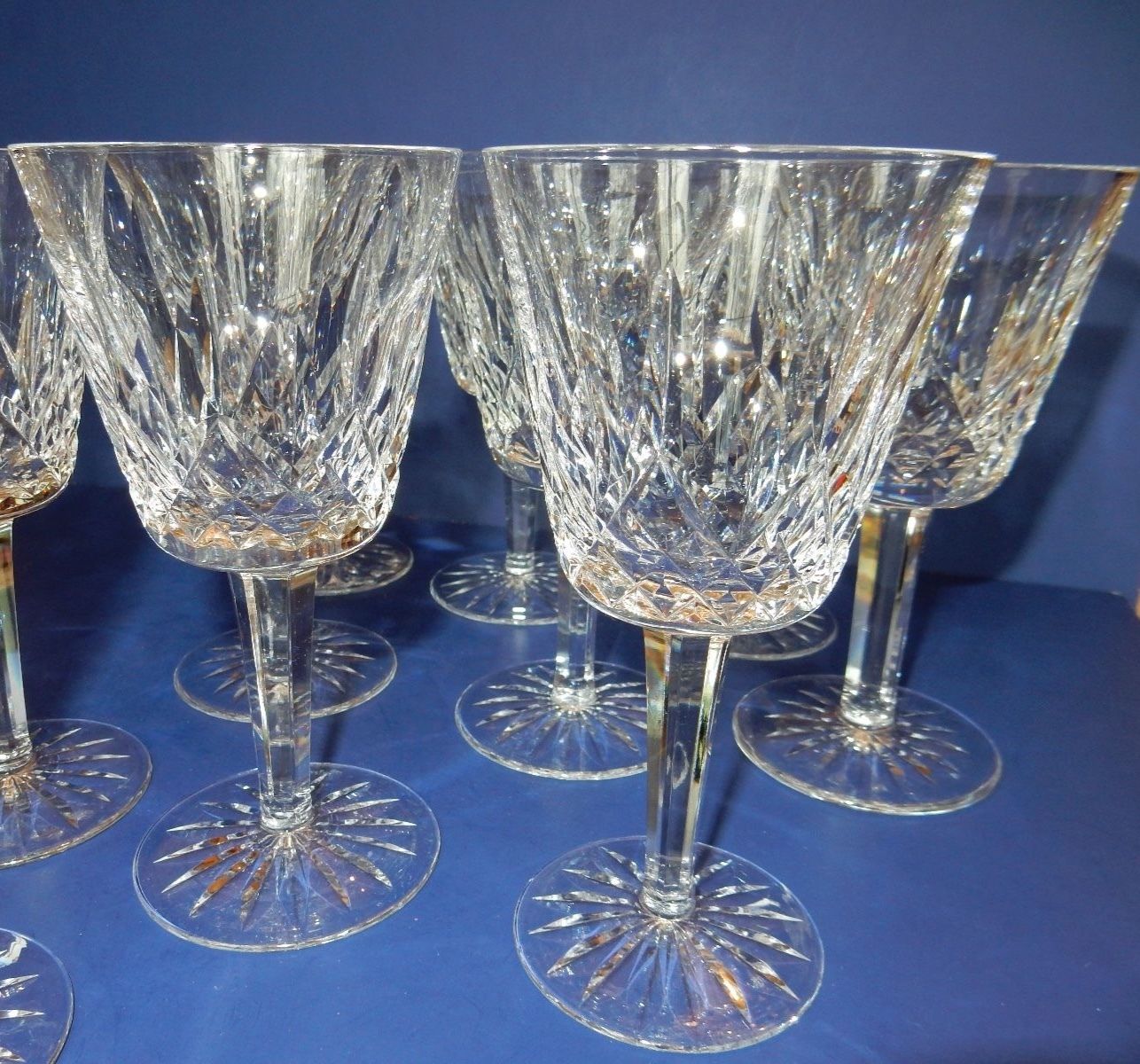 10 VINTAGE WATERFORD LISMORE WATER WINE GOBLETS GLASSES CRYSTAL STEMWARE 5 7/8"