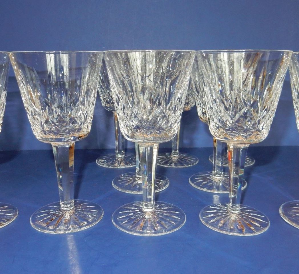 10 VINTAGE WATERFORD LISMORE WATER WINE GOBLETS GLASSES CRYSTAL STEMWARE 5 7/8"