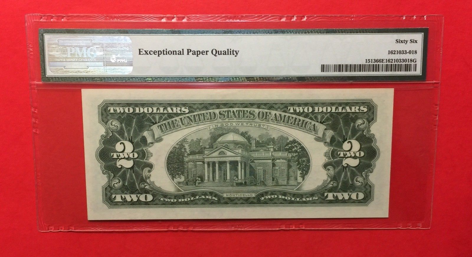 1963 - LEGAL TENDER $2 RED SEAL (AA BLOCK) ,GRADED BY PMG GEM UNC 66 EPQ.