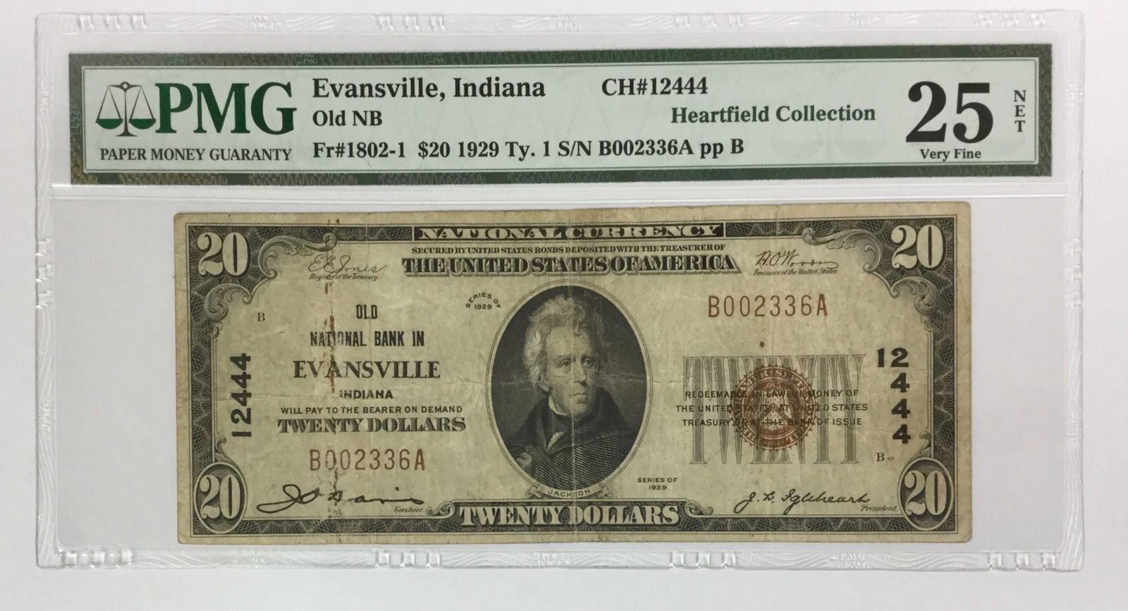 1929 $20 Evansville, Indiana !!! PMG VERY FINE VF 25 ~ CH# 12444 ~ FR# 1802-1