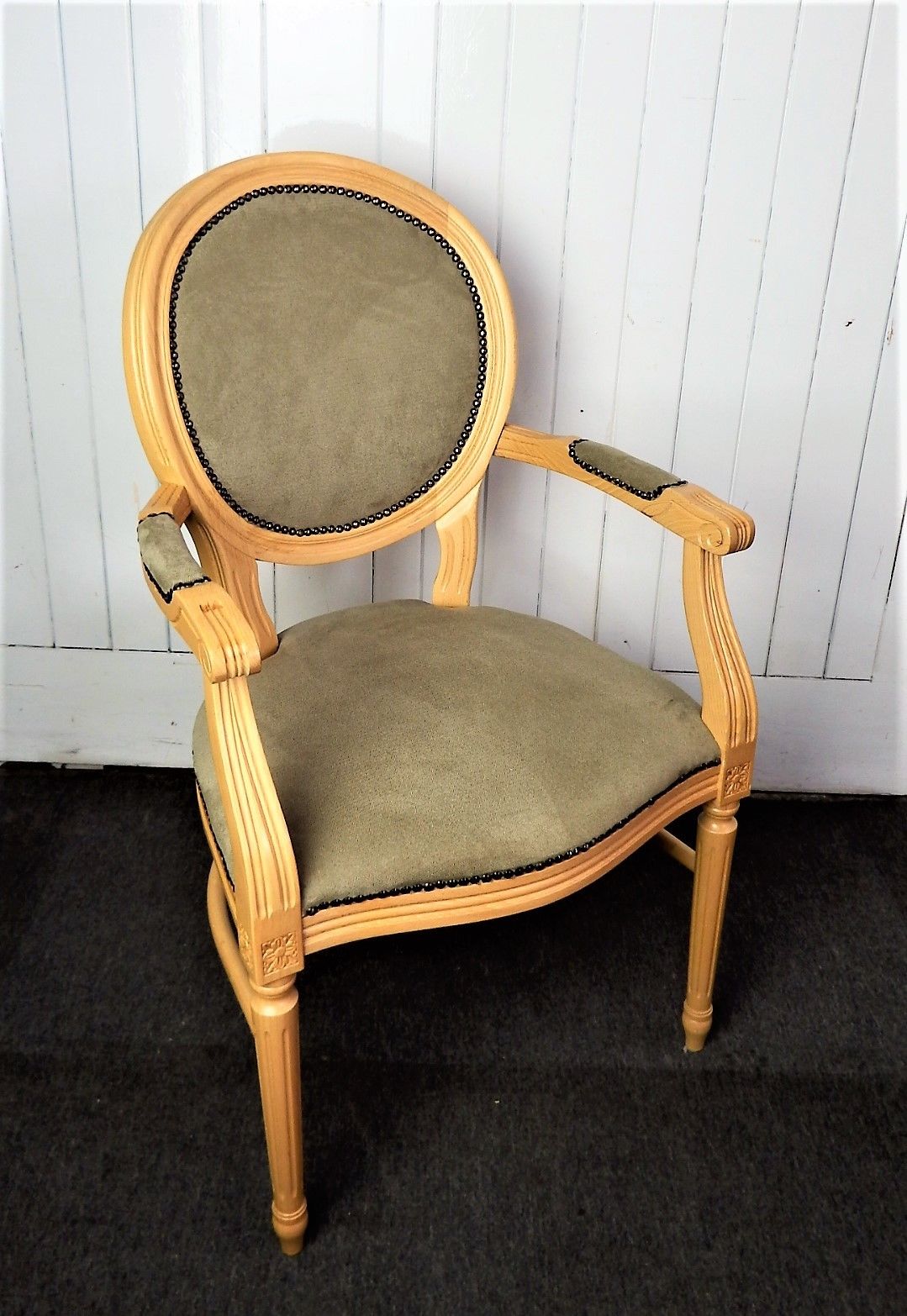 Antique style balloon back carved salon louis armchair / arm chair / desk chair