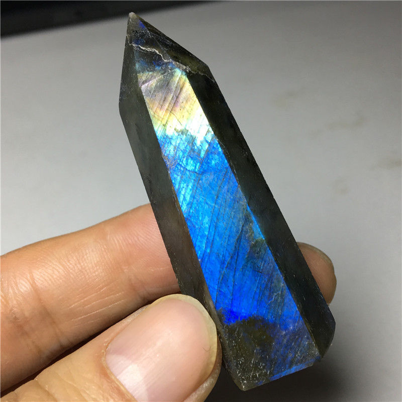 36g Top Natural labradorite QUARTZ CRYSTAL WAND POINT HEALING #113