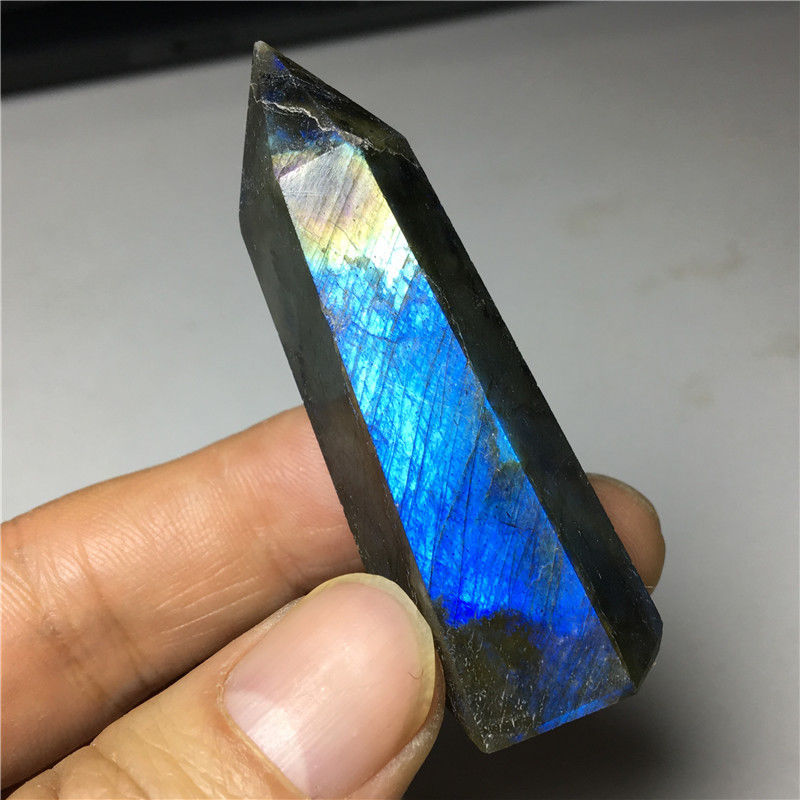 36g Top Natural labradorite QUARTZ CRYSTAL WAND POINT HEALING #113