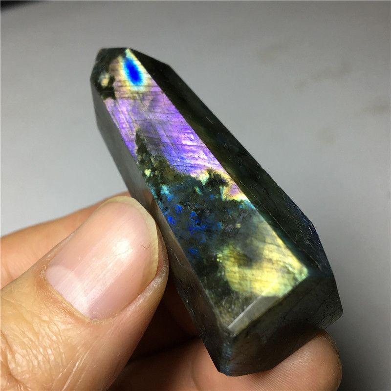 36g Top Natural labradorite QUARTZ CRYSTAL WAND POINT HEALING #113