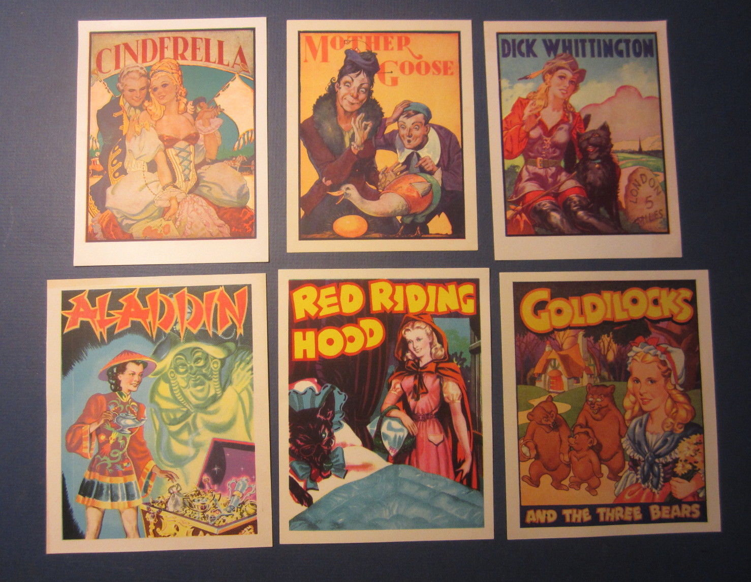 Lot of 6 1930's Pantomime THEATRE Mini POSTERS - Cinderella Mother Goose Aladdin