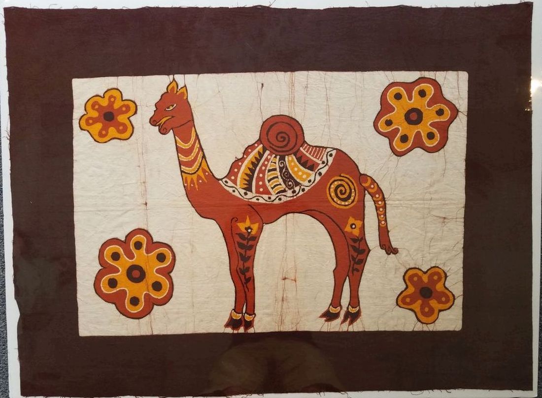 Ena de Silva "Camel" Batik 40 in X 30 in. Art from Sri Lanka