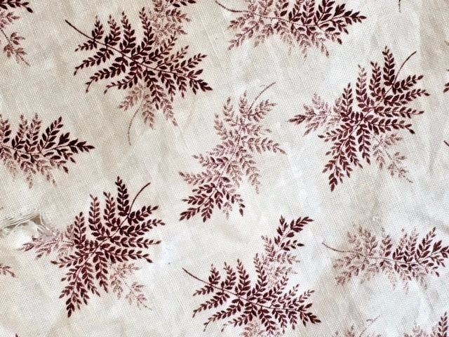 Antique floral fabric brown ivory 19th C cotton