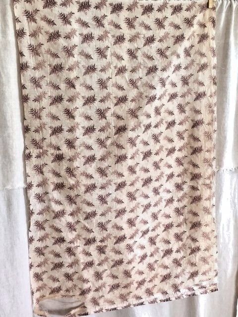 Antique floral fabric brown ivory 19th C cotton