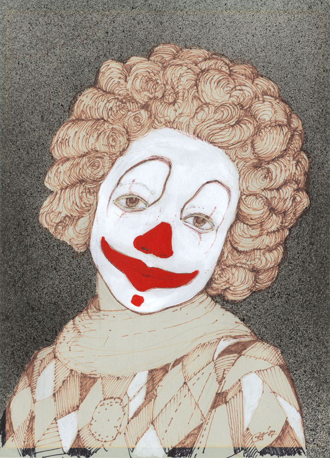 Richard Baines - A Pair of 1987 Mixed Media, Clowns