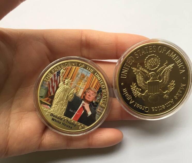 US 45th President Donald Trump Commemorative Eagle Coin Gold White House Flag