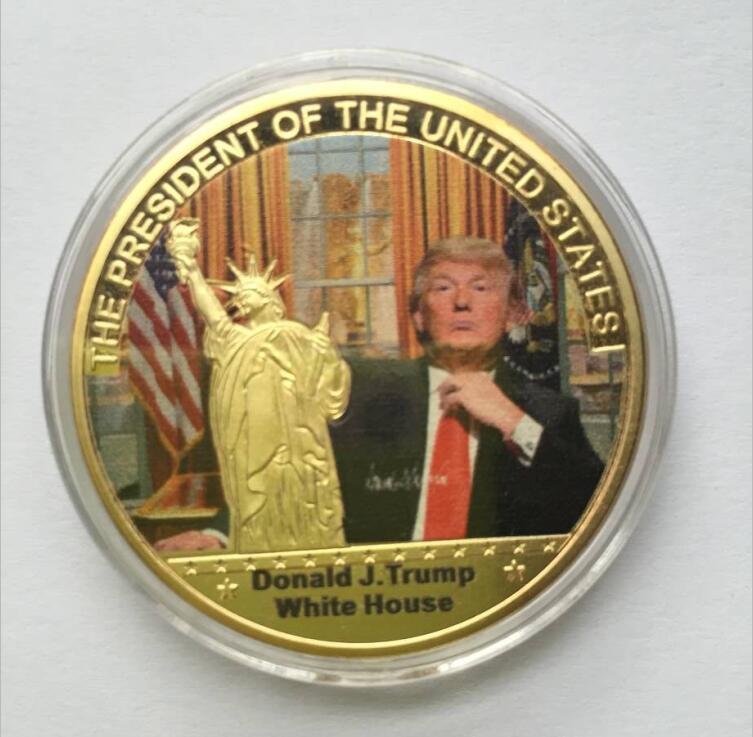 US 45th President Donald Trump Commemorative Eagle Coin Gold White House Flag