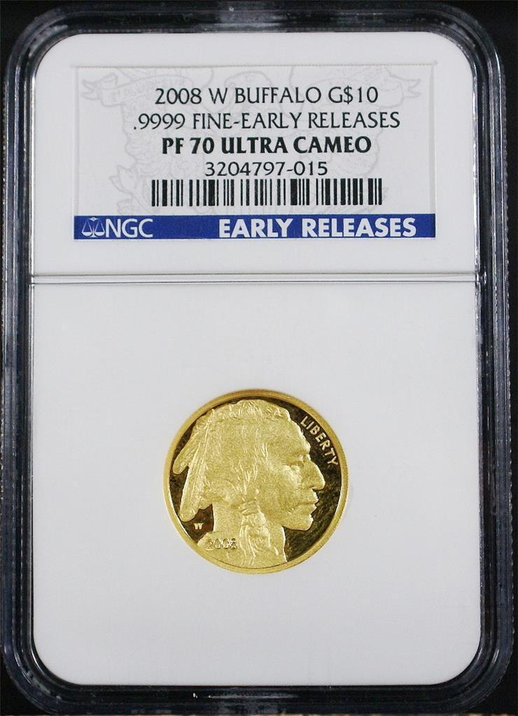 2008-W $10 1/4. oz .9999 American Proof Gold Buffalo NGC PF 70 UC Early Releases