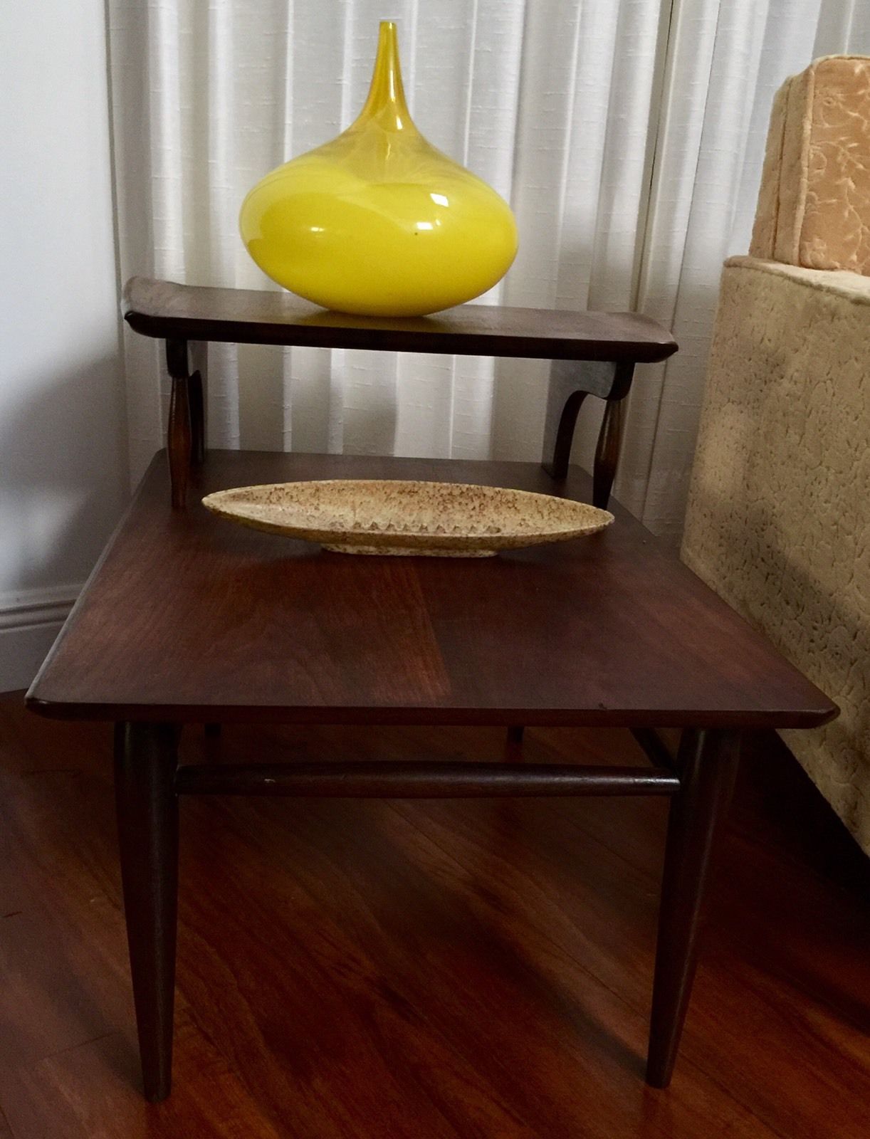 2 Tiered Danish Wood Mid Century Nightstands End Tables Walnut Minimalist Basset