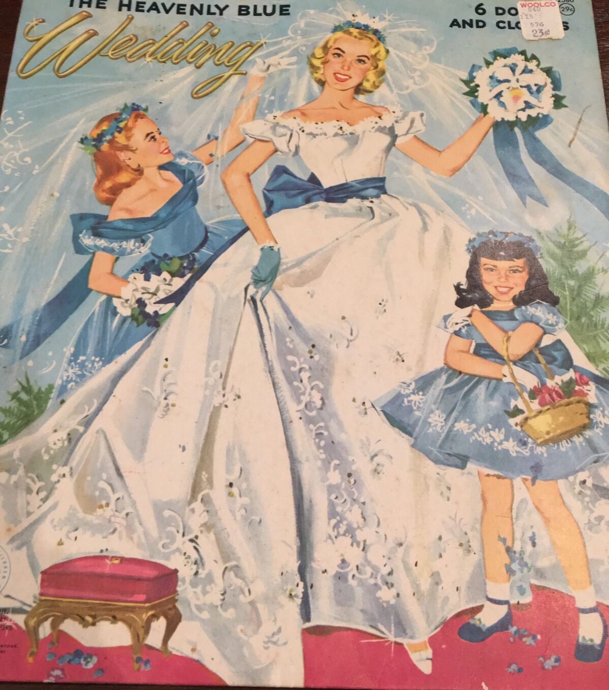 Vintage Merrill #2580 HEAVENLY BLUE WEDDING paper dolls 1955 cut & uncut Folder