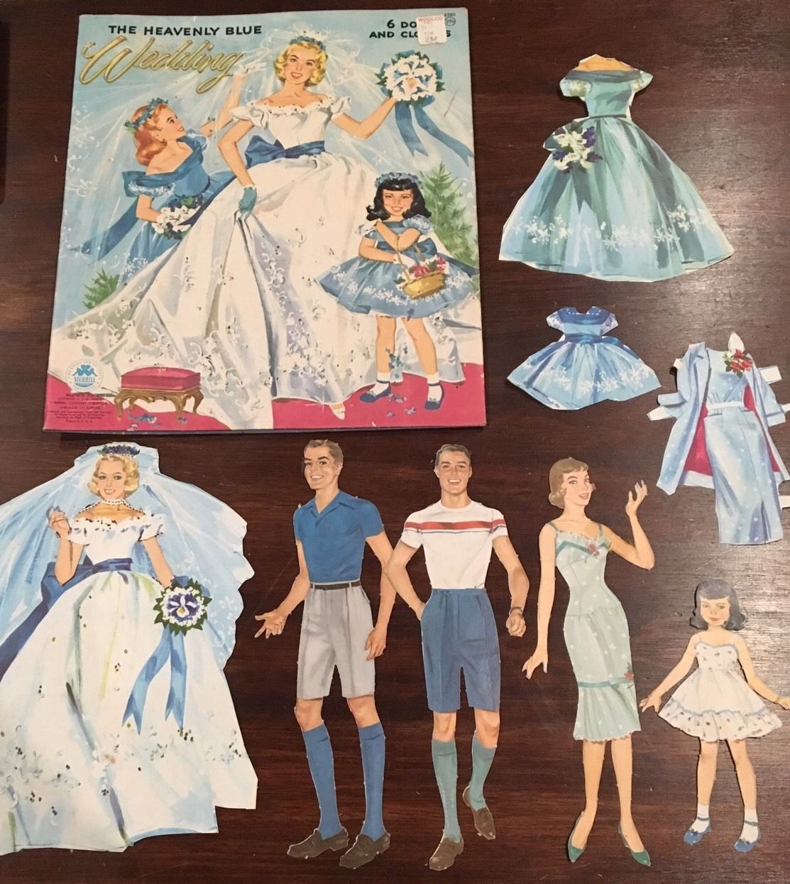 Vintage Merrill #2580 HEAVENLY BLUE WEDDING paper dolls 1955 cut & uncut Folder