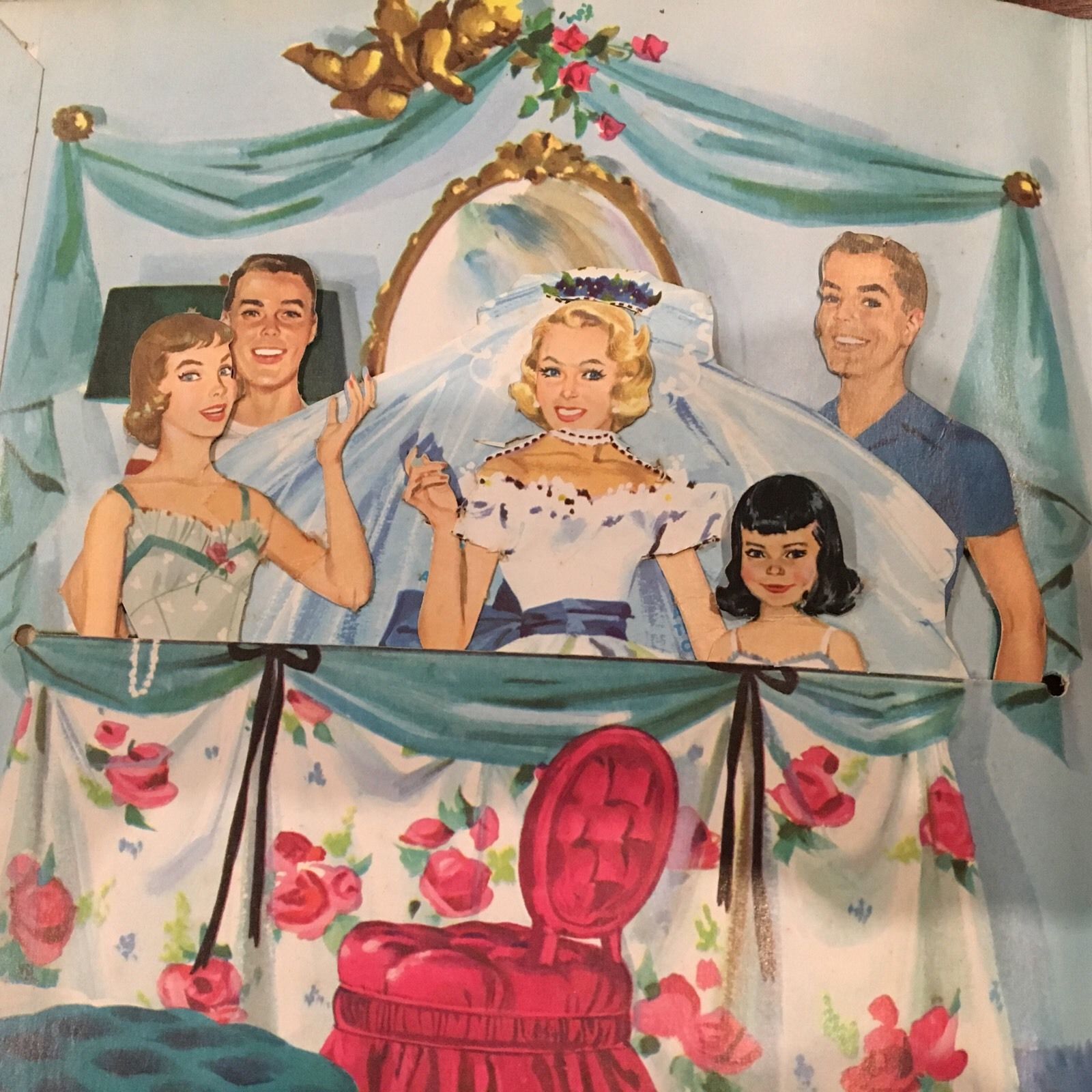 Vintage Merrill #2580 HEAVENLY BLUE WEDDING paper dolls 1955 cut & uncut Folder