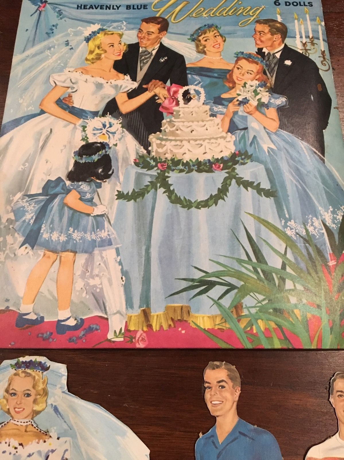 Vintage Merrill #2580 HEAVENLY BLUE WEDDING paper dolls 1955 cut & uncut Folder